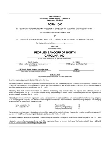 Miniature Peoples Bancorp of North Carolina 10-Q Rapport trimestriel 2026 