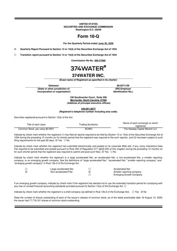 Miniature 374Water 10-Q Rapport trimestriel 2026 