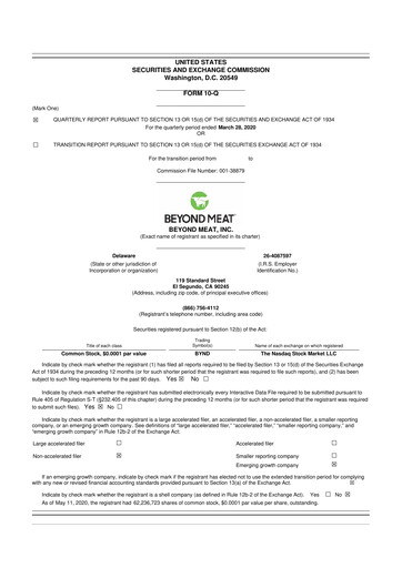 Vorschaubild Beyond Meat 10-Q Quartalsbericht 2020 