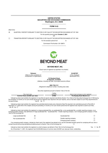Vorschaubild Beyond Meat 10-Q Quartalsbericht 2021 