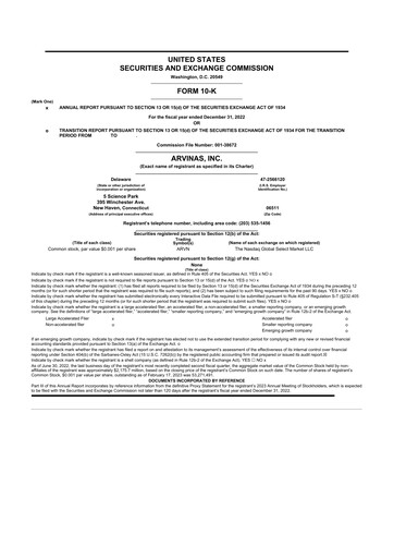 Thumbnail Arvinas 10-K Annual Report 2022