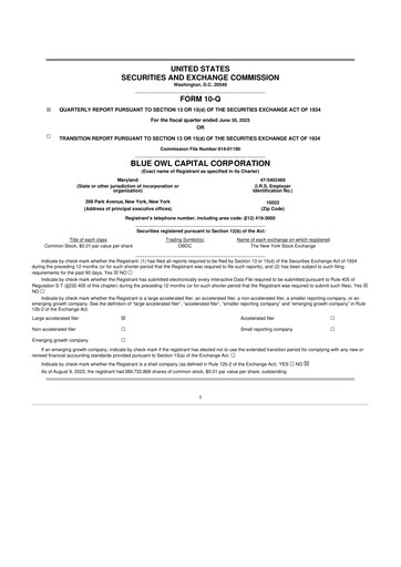 Thumbnail Blue Owl Capital Corporation 10-Q Quarterly Report FY2023 