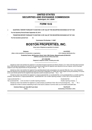 Thumbnail BXP, Inc.
 10-Q Quarterly Report FY2015 