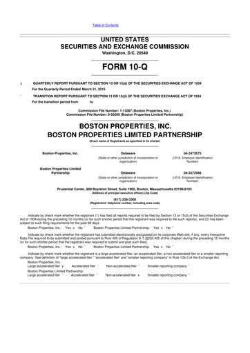 Thumbnail BXP, Inc.
 10-Q Quarterly Report FY 