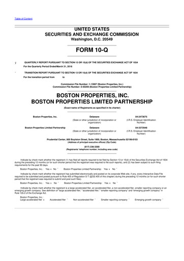 Thumbnail BXP, Inc.
 10-Q Quarterly Report FY 