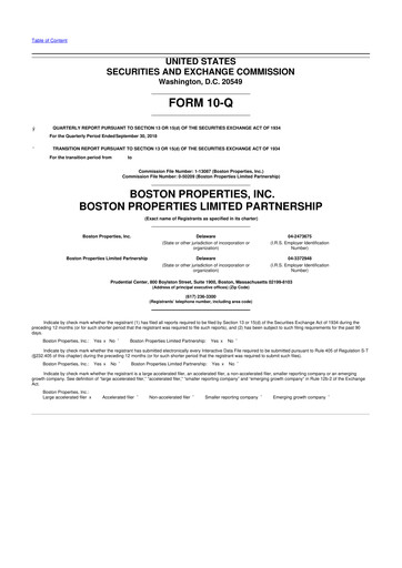 Thumbnail BXP, Inc.
 10-Q Quarterly Report FY 