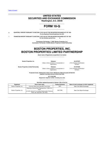 Thumbnail BXP, Inc.
 10-Q Quarterly Report FY 