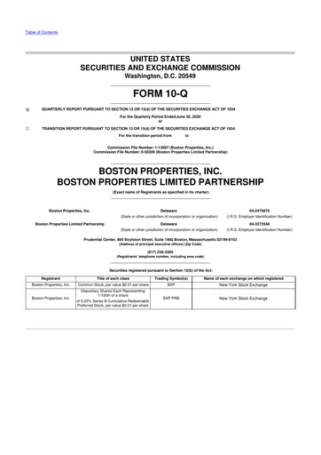 Thumbnail BXP, Inc.
 10-Q Quarterly Report FY 