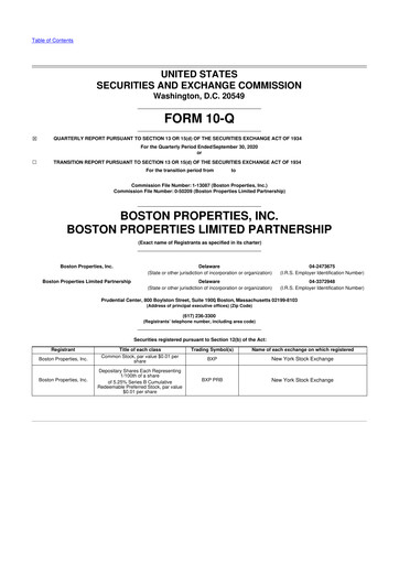 Thumbnail BXP, Inc.
 10-Q Quarterly Report FY 