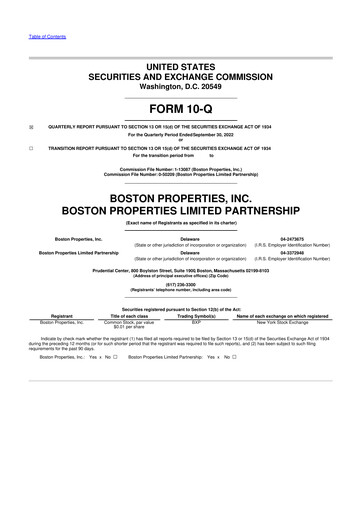 Thumbnail BXP, Inc.
 10-Q Quarterly Report FY 