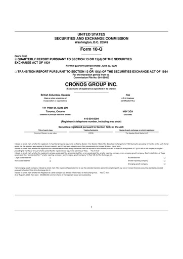 Vorschaubild Cronos Group
 10-Q Quartalsbericht 2020 