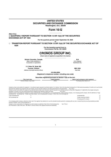 Vorschaubild Cronos Group
 10-Q Quartalsbericht 2020 