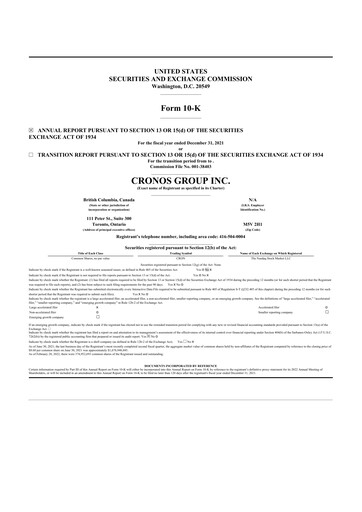 Thumbnail Cronos Group
 10-K Annual Report 2021