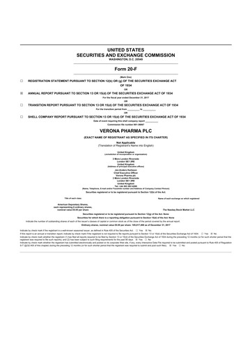 Vorschaubild Verona Pharma 20-F Jahresbericht 2017
