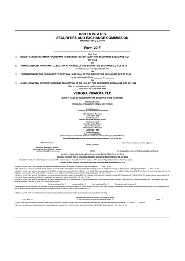 Vorschaubild Verona Pharma 20-F Jahresbericht 2019