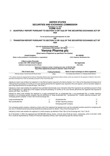 Miniature Verona Pharma 10-Q Rapport trimestriel 2022 
