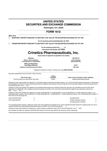 Thumbnail Crinetics Pharmaceuticals 10-Q Quarterly Report FY 