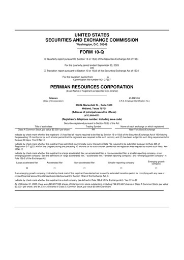 Thumbnail Permian Resources 10-Q Quarterly Report FY2025 