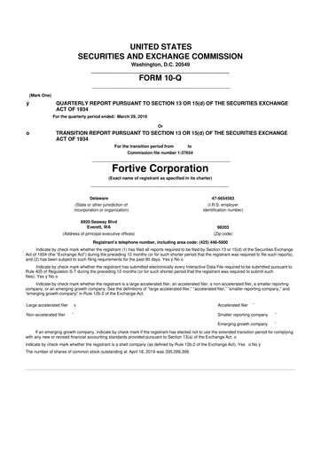 Thumbnail Fortive 10-Q Quarterly Report FY2019 