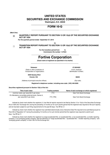 Thumbnail Fortive 10-Q Quarterly Report FY2019 