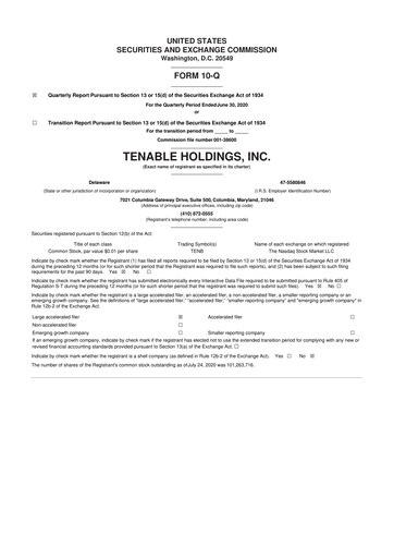 Thumbnail Tenable 10-Q Quarterly Report FY2020 