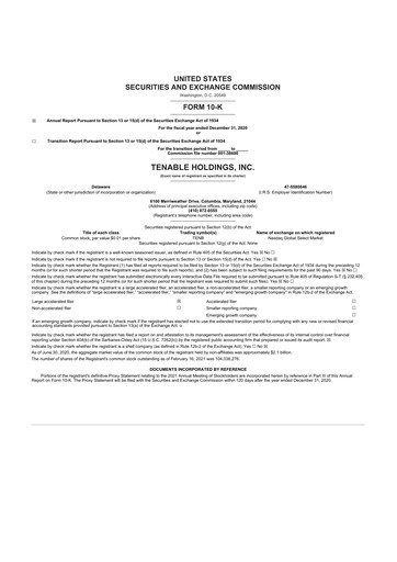 Thumbnail Tenable 10-K Annual Report 2020