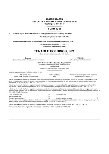 Miniature Tenable 10-Q Rapport trimestriel 2026 