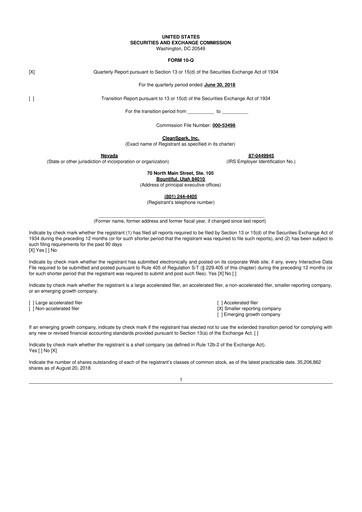 Thumbnail CleanSpark 10-Q Quarterly Report FY2018 