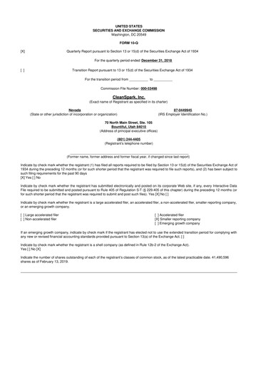 Thumbnail CleanSpark 10-Q Quarterly Report FY2019 