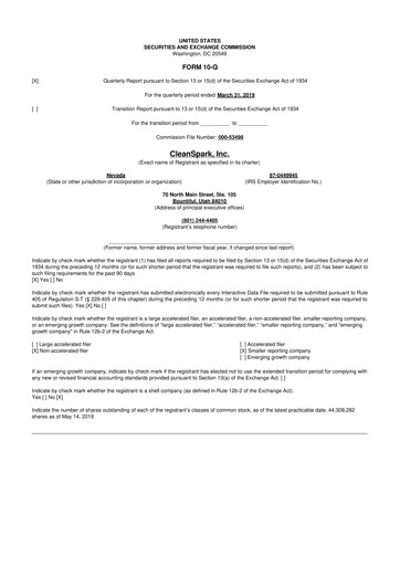 Thumbnail CleanSpark 10-Q Quarterly Report FY2019 