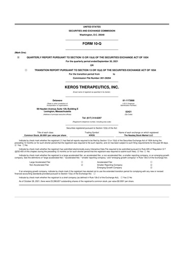 Thumbnail Keros Therapeutics 10-Q Quarterly Report FY2021 