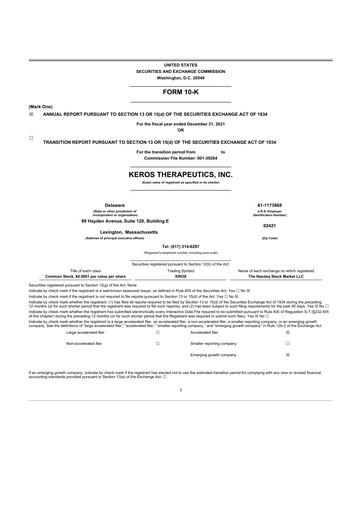 Vorschaubild Keros Therapeutics 10-K Jahresbericht 2021