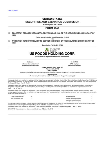Thumbnail US Foods 10-Q Quarterly Report FY2018 