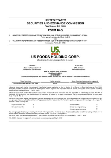 Thumbnail US Foods 10-Q Quarterly Report FY2019 