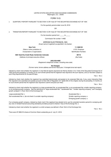 Thumbnail Arrow Electronics
 10-Q Quarterly Report FY2018 