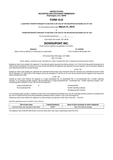 Thumbnail Dupont De Nemours 10-Q Quarterly Report FY2019 