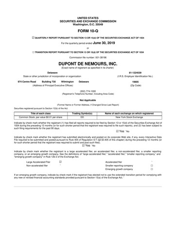 Thumbnail Dupont De Nemours 10-Q Quarterly Report FY2019 