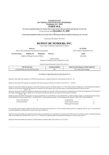 Thumbnail Dupont De Nemours 10-K Annual Report 2020