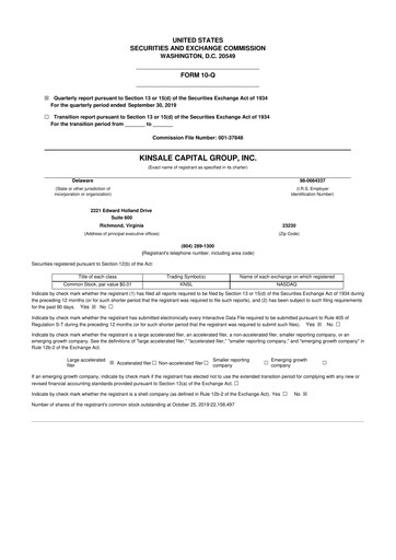 Thumbnail Kinsale Capital Group
 10-Q Quarterly Report FY2019 