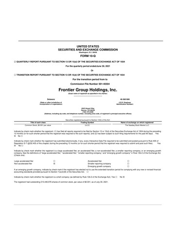 Thumbnail Frontier Airlines 10-Q Quarterly Report FY2021 