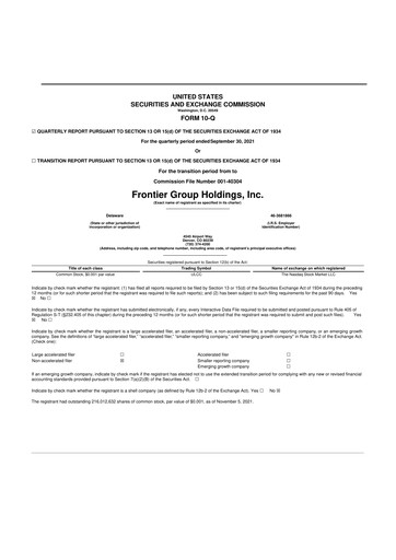 Thumbnail Frontier Airlines 10-Q Quarterly Report FY2021 