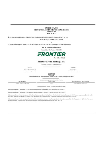 Thumbnail Frontier Airlines 10-K Annual Report 2021