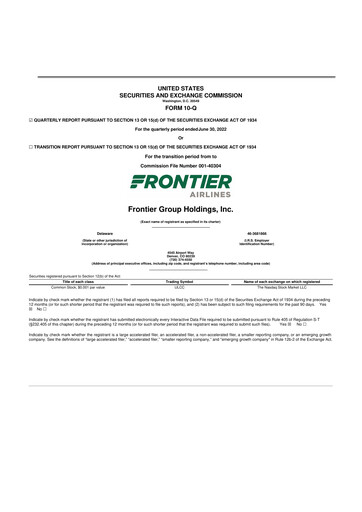 Thumbnail Frontier Airlines 10-Q Quarterly Report FY2022 