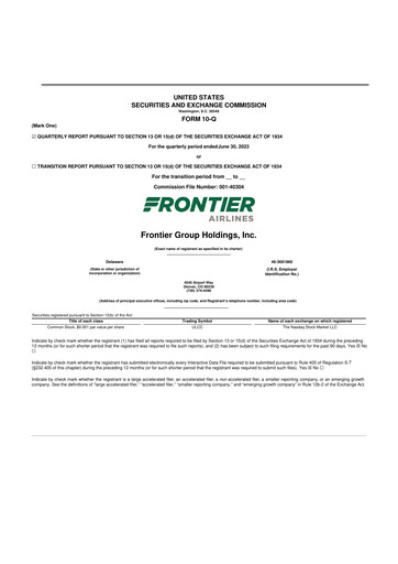 Thumbnail Frontier Airlines 10-Q Quarterly Report FY2023 