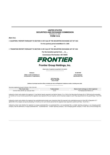 Miniature Frontier Airlines 10-Q Rapport trimestriel 2026 