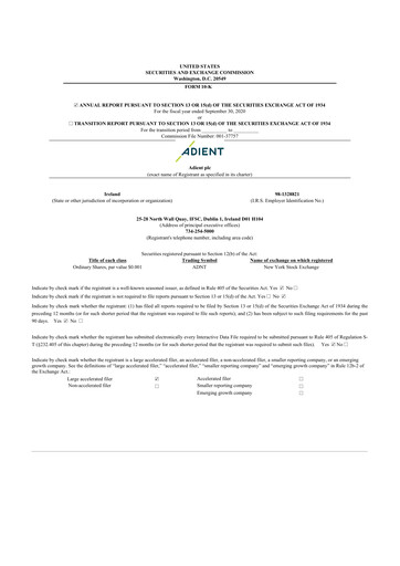 Miniature Adient
 10-K Rapport annuel 2020