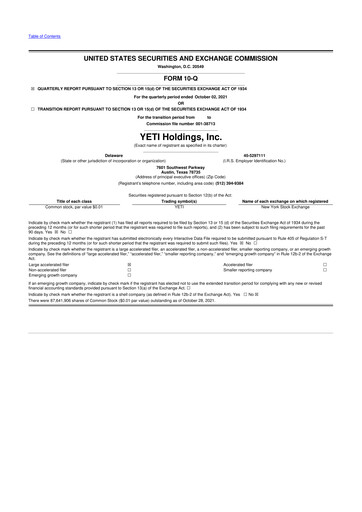 Thumbnail YETI Holdings
 10-Q Quarterly Report FY2021 