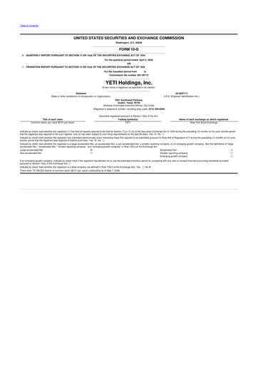 Thumbnail YETI Holdings
 10-Q Quarterly Report FY 