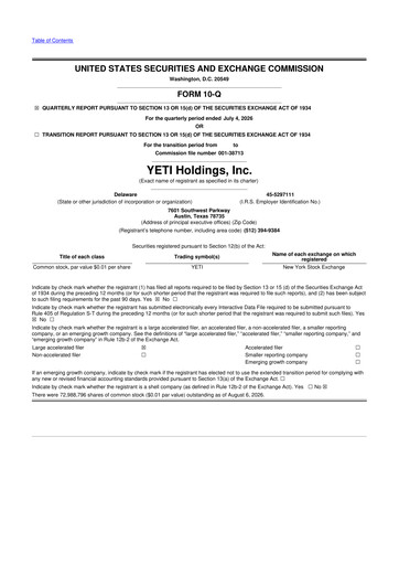 Thumbnail YETI Holdings
 10-Q Quarterly Report FY2026 