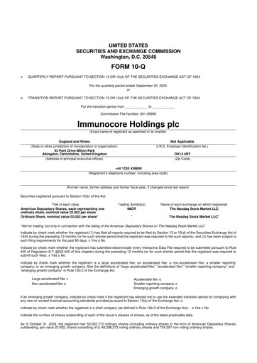 Miniature Immunocore 10-Q Rapport trimestriel  